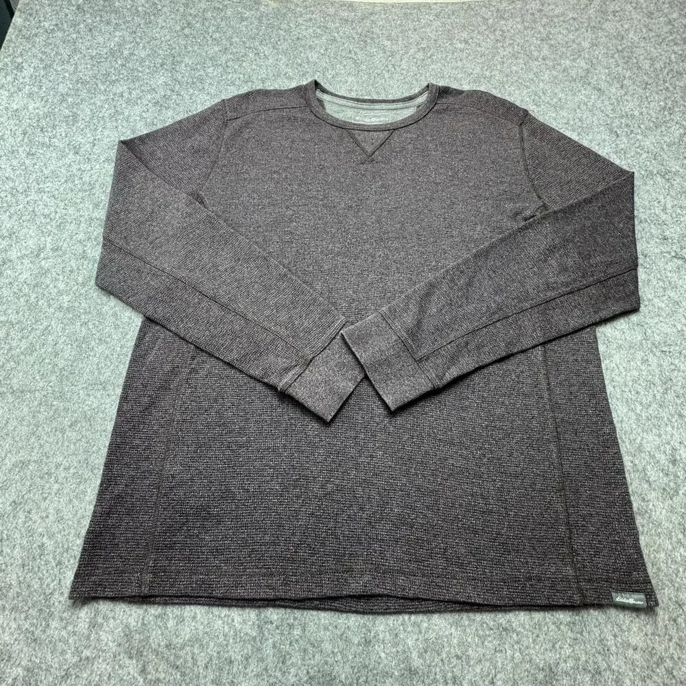 Eddie Bauer Sweater Mens XLT Gray Thermal Knit Crewneck Long Sleeve Pullover